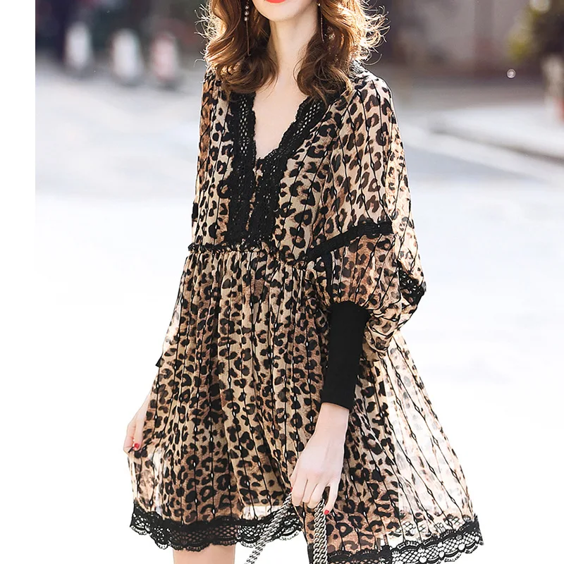 Женское Плиссированное мини платье Повседневное с леопардовым принтом и