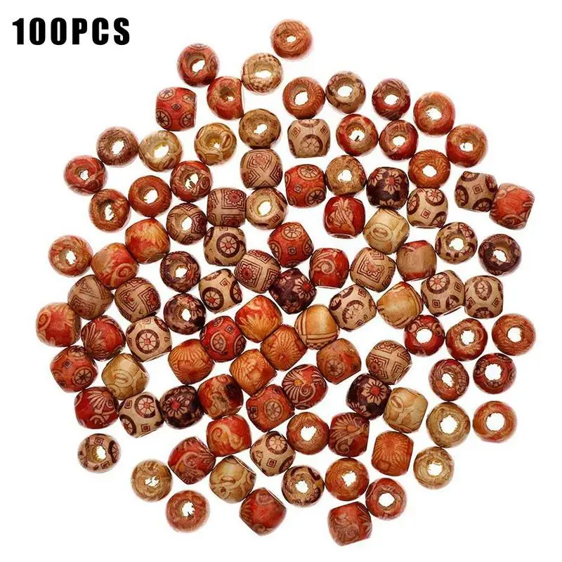 

Mixed 100pcs(A) DIY beaded 9*10mm printed large hole wooden beads pattern bucket wooden beads painted wooden beads 100pcs/pack