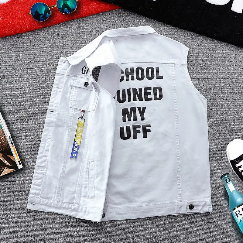 Жилет мужской джинсовый уличный куртка без рукавов Джинсовая безрукавка уличная