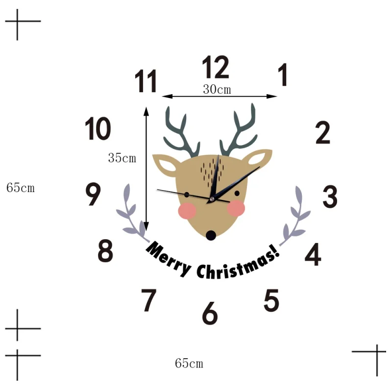 Большие настенные часы с мультяшным оленем современный Рождественский дизайн