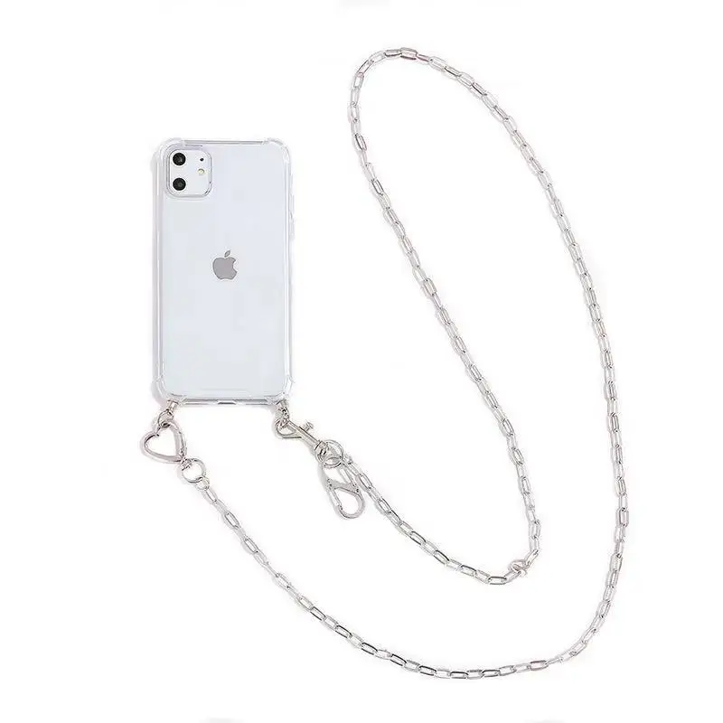 Transparent Strap Cord Metal Chain Tape Necklace Phone Cases For iPhone 12 7 8 6s 6 Plus 11 Pro X XR XS Max SE 2020  Cover funda
