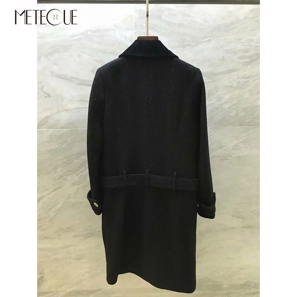 Черное шерстяное пальто женское с 100% шелковой подкладкой 2019 осень зима мода