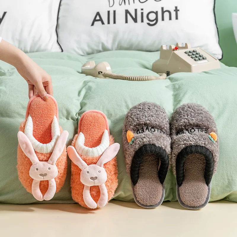 Non-slip Men Women Soft Shoes Floor Slippers Cotton Home Shoes Winter Women Slippers Couples Lovers Wool Warm Plush Indoor