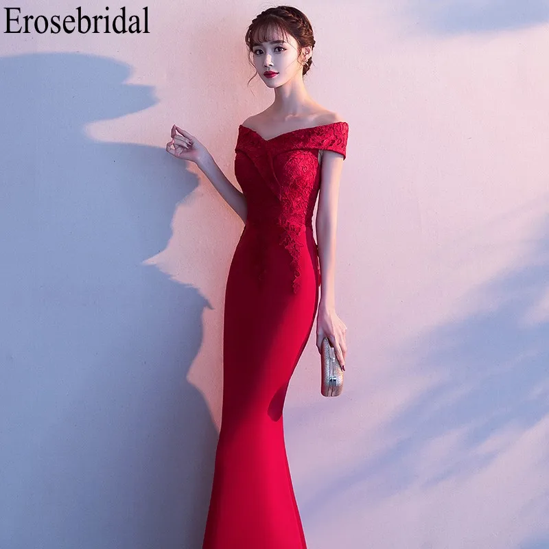 Женское длинное вечернее платье Erosebridal красное элегантное кружевное с открытыми