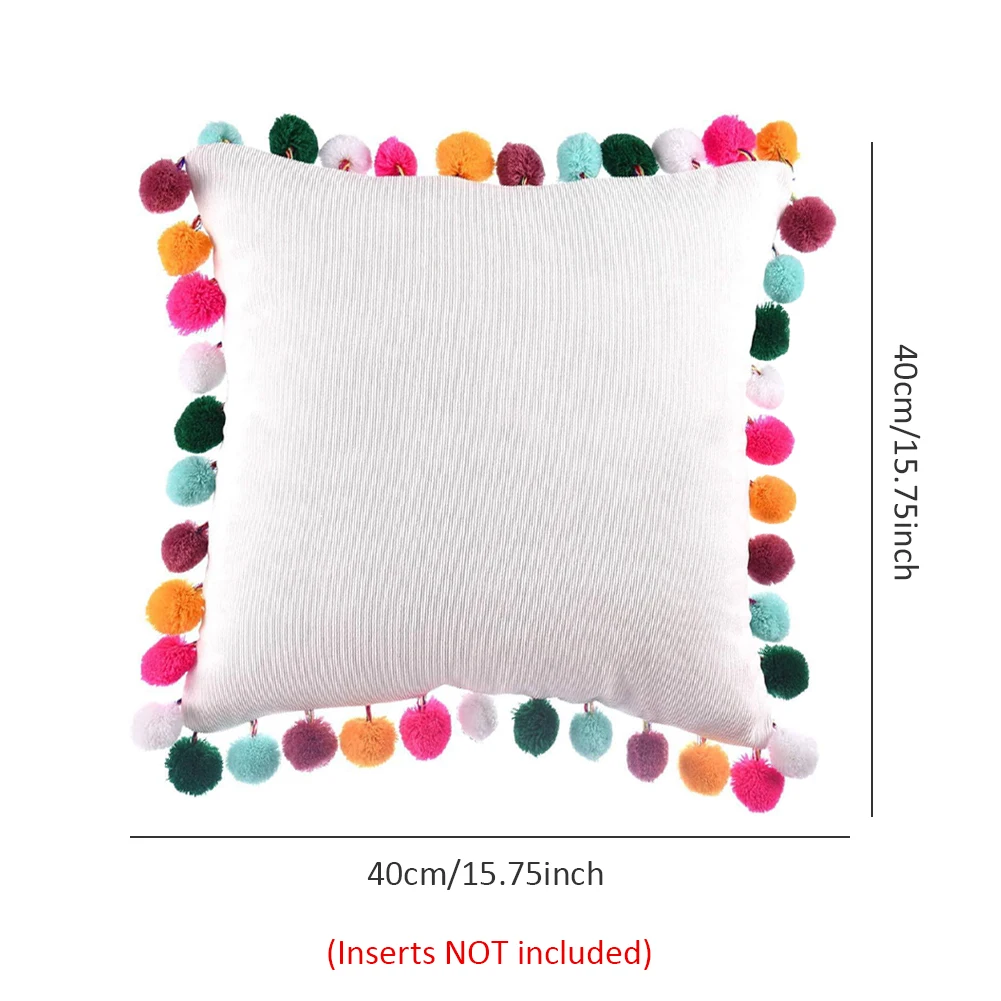 

45x45cm Throw Pillow Case Rainbow Pom Poms Cushion Soft Cover Decorative Throw Pillow Case Soft Home Decor Living Room Sofa
