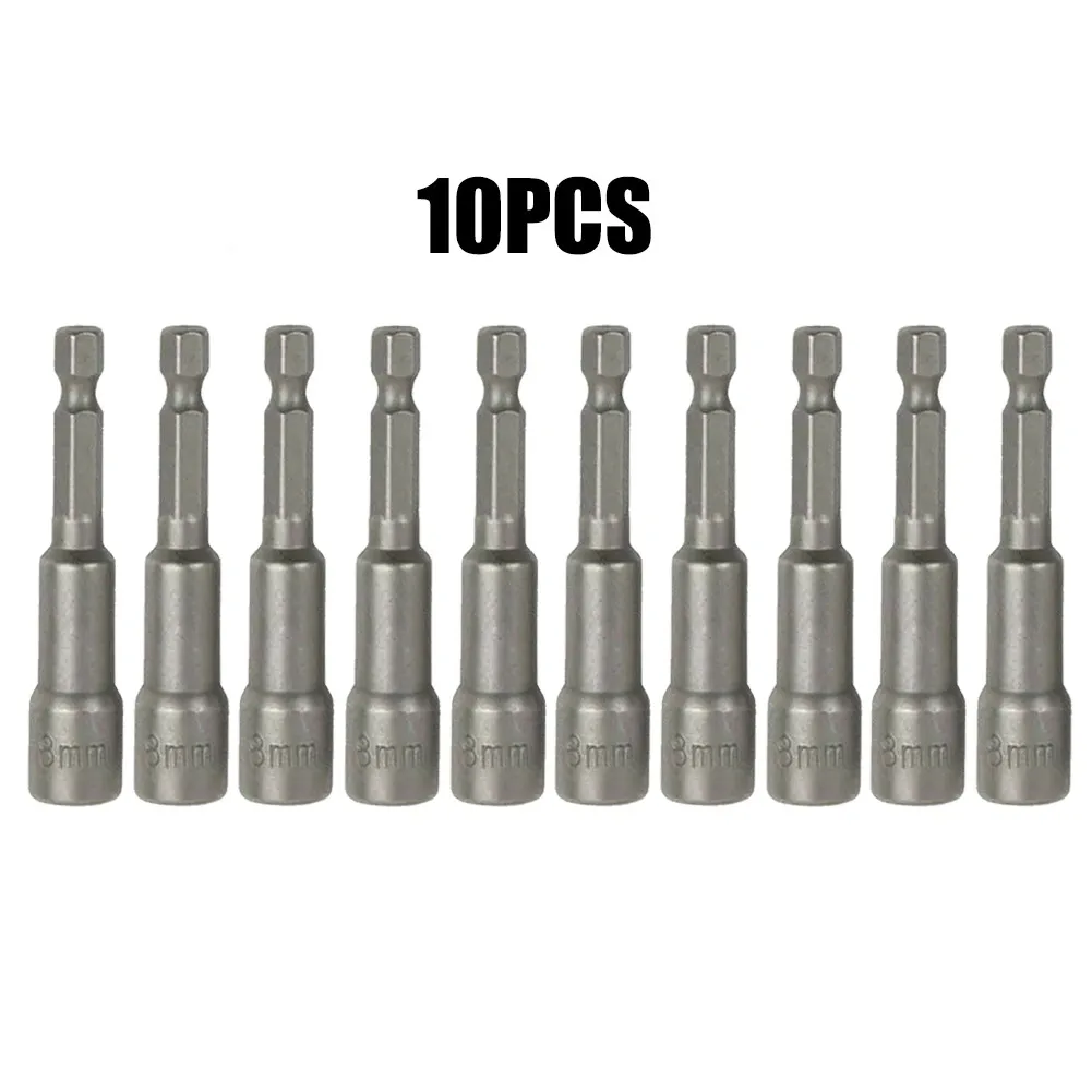 10Pcs 8mm Magnetic Electric Screwdriver Bit Drill Nut Driver Set 65mm 1/4 Inch Hex Shank Metric Wrench Socket Power Tool Parts