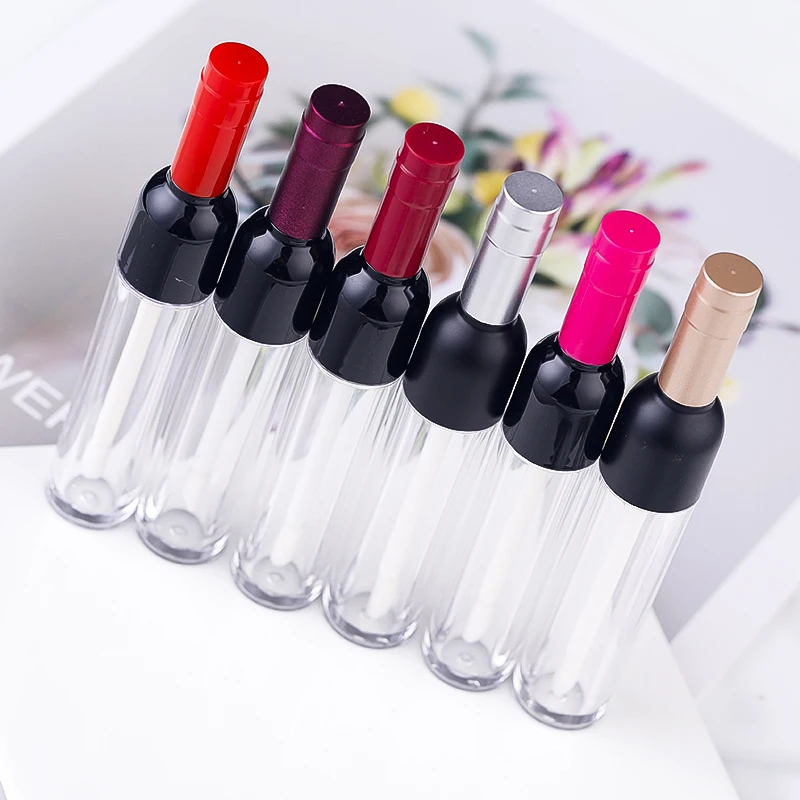 

5ML 10/30/50pcs Empty Clear Plastic Lipgloss Bottle with Colored Cap, Wine Shape Creative Portable Lip Gloss Tube, Lipstick Tube