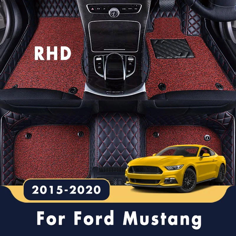 

RHD For Ford Mustang 2020 2019 2018 2017 2016 2015 Luxury Double Layer Wire Loop Car Floor Mats Carpets Auto Interior Custom