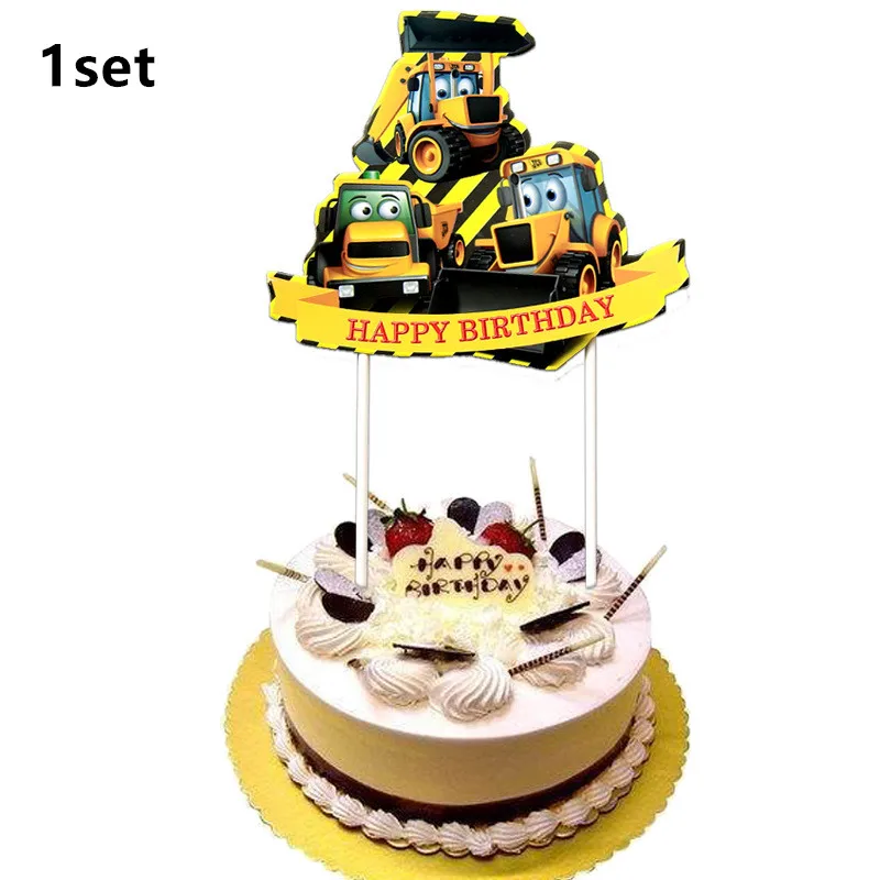 Engineering Construction Vehicle Decoration Traffic Sign Star Cake Topper for Birthday Party Baby Shower Baking Supplies Gifts | Дом и сад