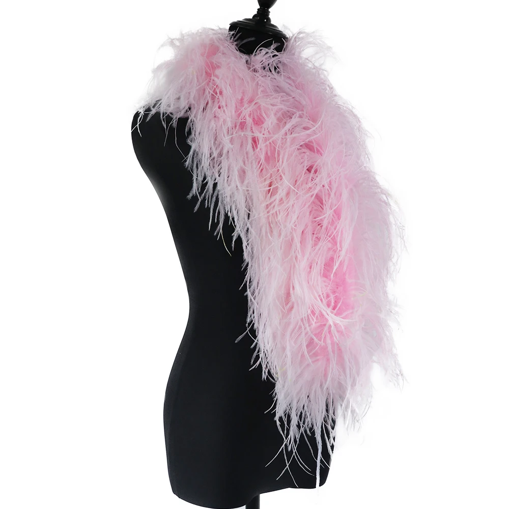

1meter Pink Fluffy Ostrich Feather Boa 12PLY Dyed ostrich feather shawl for wedding&Party Dress Decoration Bag pendant soft