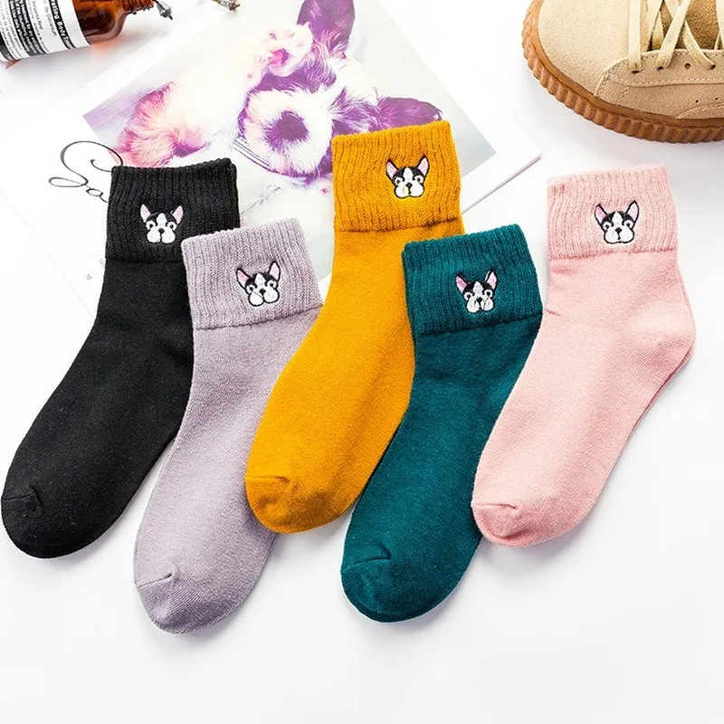 5 пар розовых носков с изображением собаки из мультфильма Kawaii женские уличные
