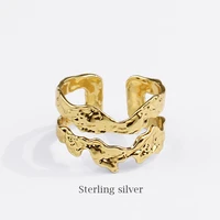 trendy new golden hip hop ring punk womens geometric hollow open end adjustable index finger ring wholesale