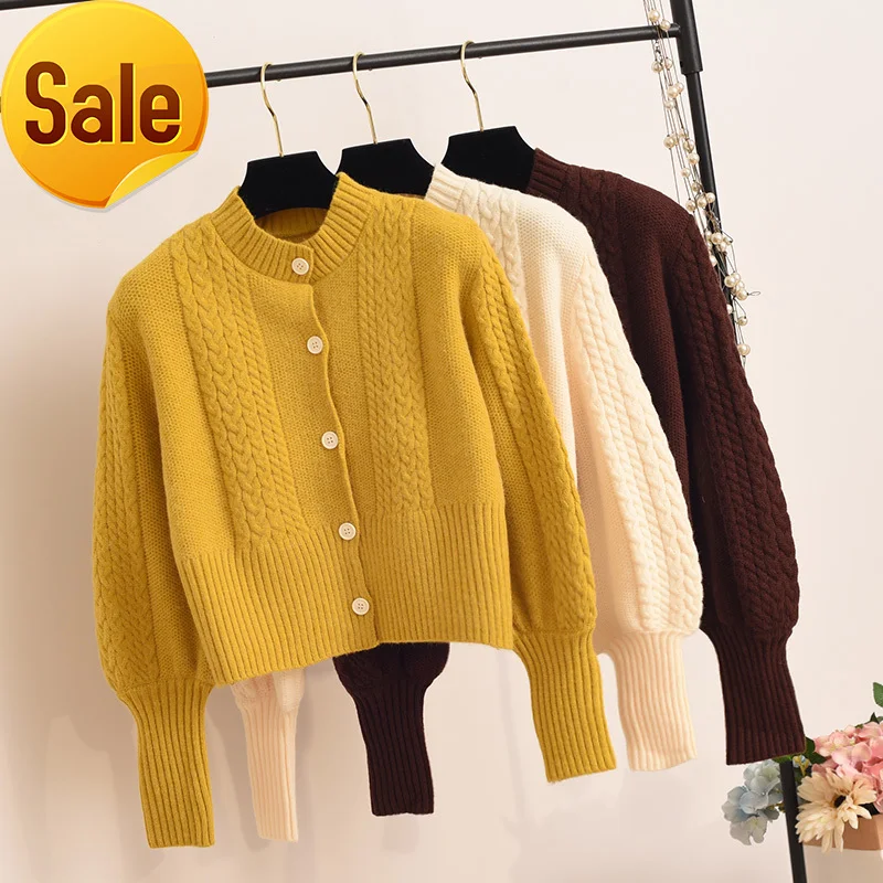 

Sweater 2021 new women's knitted cardigan short small loose outer wear wind half high collar