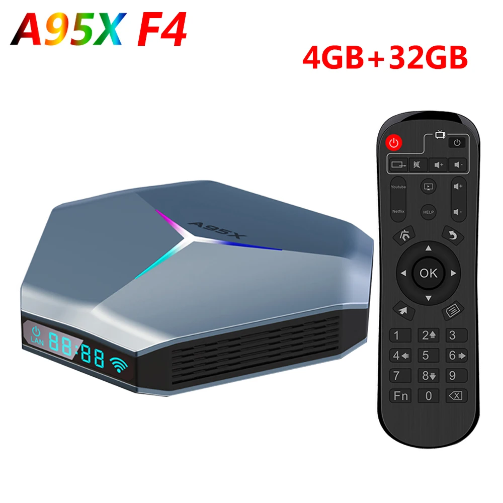 

Приставка Смарт-ТВ A95X F4 RGB Amlogic S905X4, Android 10, 2,0 ГГц, 4K HD, 4 Гб ОЗУ, 32 ГБ, 64 ГБ, 128 Гб ПЗУ