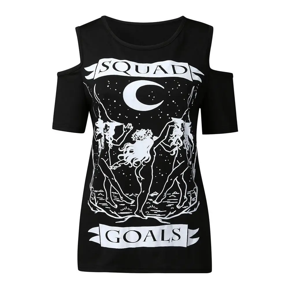Новая женская футболка в готическом стиле с принтом панк открытыми плечами