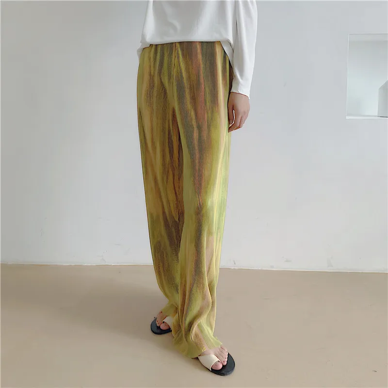 

Limiguyue Minimalist Straight Wide Leg Pants Spring Women OL Chic Print Bottoms Loose Elastic High Waist Trousers Femme K377