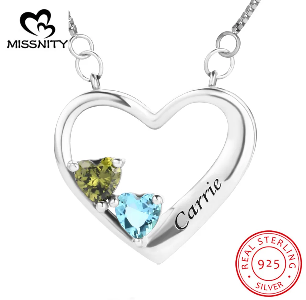 

Персонализированные 2 ожерелья из камня по дате рождения в 925 пробы серебро, в форме сердца кулон ювелирные изделия для мамочек с ней гравиро...