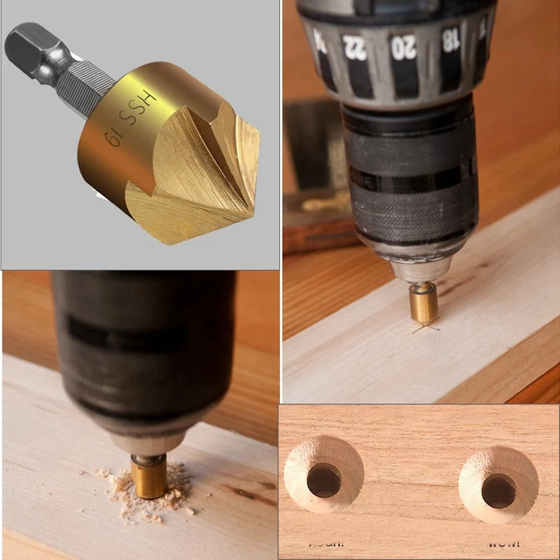 Woodworking Drilling Or Chamfer Tool 8Pc wood Plug Cutter 6Pcs 1/4 Inch Hex Shank 5 Flute 90 Degree Countersink Drill Bits 7Pcs | Дом и сад