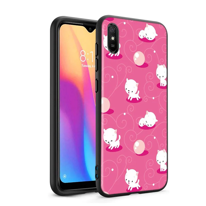 Cute Kawaii Kitten Cat Cover For Xiaomi Redmi 10 10X 9T 9C 9C 8 7 5 K50 K40S Gaming 4G 5G Silicone TPU Soft Black Phone Case