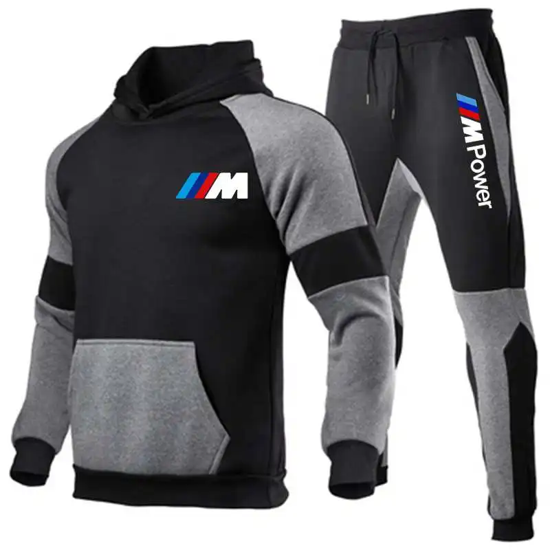 

2021 Fashion BMW Men's Sportswear With Cap + Standard Pants Hooded Sweatshirt Sports Suit Plus Size Men's Casual Wear