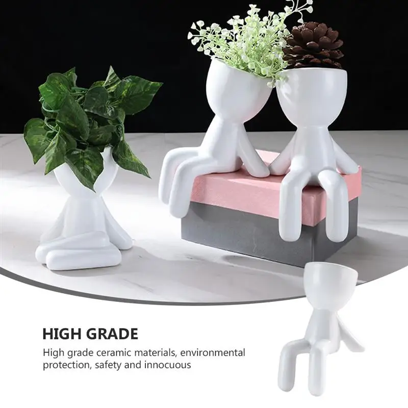 

1PC Household Decorative Flower Pot Nordic Ceramic Little Man Flowerpot (White)