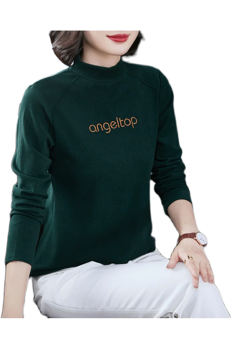 

Autumn Winter Letter Embroidery Women Long Sleeve T-shirt Half Turtleneck Double Face Plush Warm Tops Versatile Bottoming Shirt