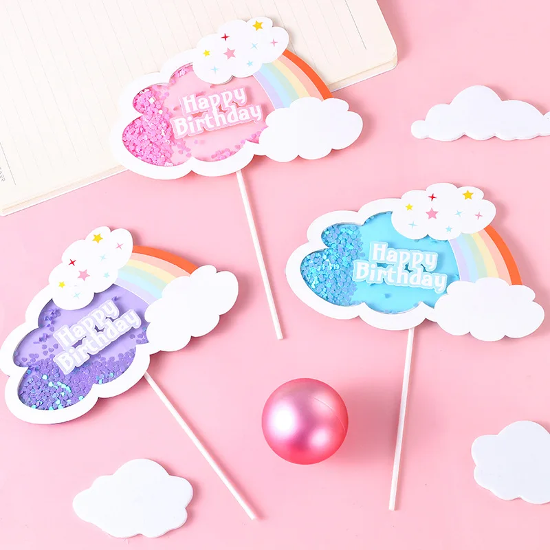 

Hand Made Rainbow Happy Birthday Decoration Cake Decorating Tools Topper Girl Supplies Event Party Festive Home Garden