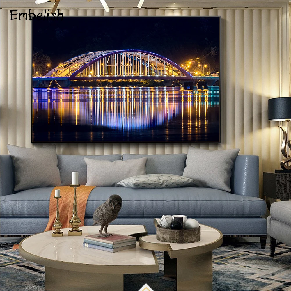 

1 Pieces Beautiful Bridge Night Landscape Wall Art Pictures For Living Room Modern Home Decor Posters HD Spray Canvas Paintings