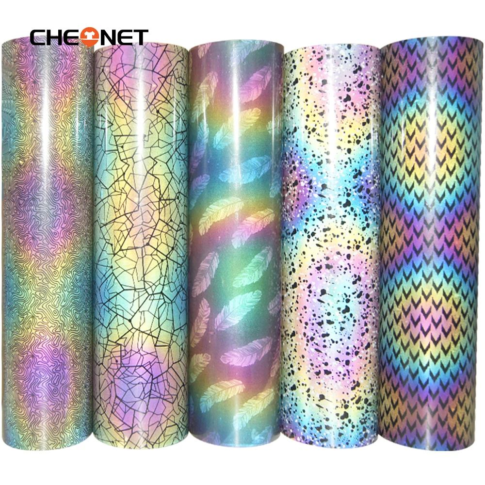 

DIY Reflective Heat Transfer Vinyl HTV Roll:5 Sheet 25x30cm Rainbow Reflective Iron On Vinyl for T-Shirt