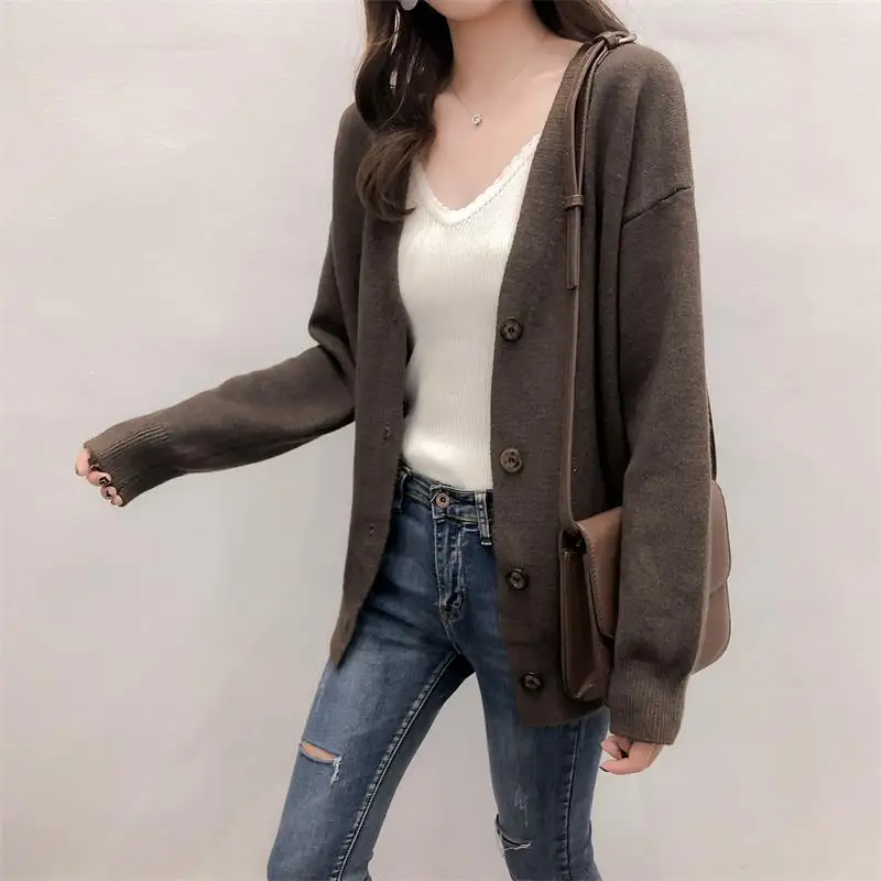 

2021 Autumn Winter Women Sweater Jackets Loose V-Neck Knitted Loose Oversize Coats Long Sleeve Female Clothing Outerwear KS790