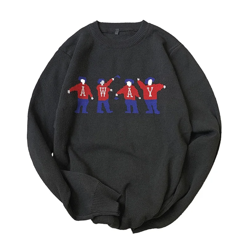 2019 Winter New Japanese Original Villain Knit Short Loose Cartoon Casual Round Neck Long Sleeve Thick Pullover Sweater J635 | Мужская