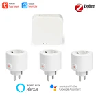 Розетка ZigBee для мониторинга мощности, устройство с защитой от скачков напряжения и обратного отсчета, с поддержкой Alexa и Google таймера, совместима с Tuya SmartThings