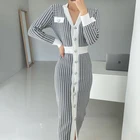 Однобортное женское платье-джемпер, платье-свитер в клетку, женское вязаное плотное теплое однотонное платье-свитер в Корейском стиле на осень и зиму 2021