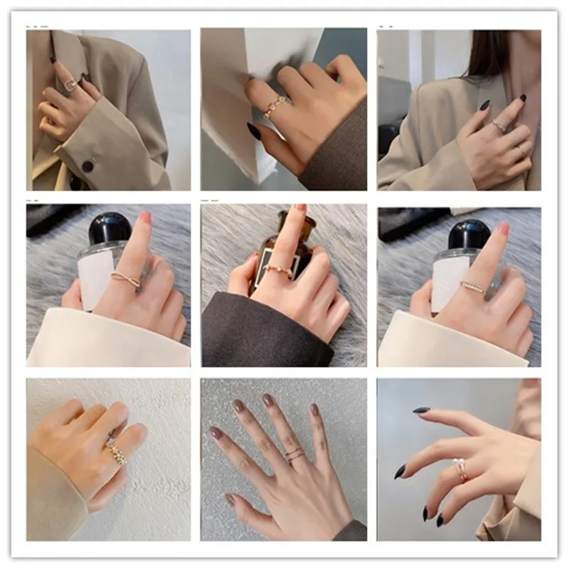 

2022 New Style Fashion Girls Punk Geometric Simple Finger Rings Trend Jewelry Girls Party Wedding Gold Chain Rings for Women