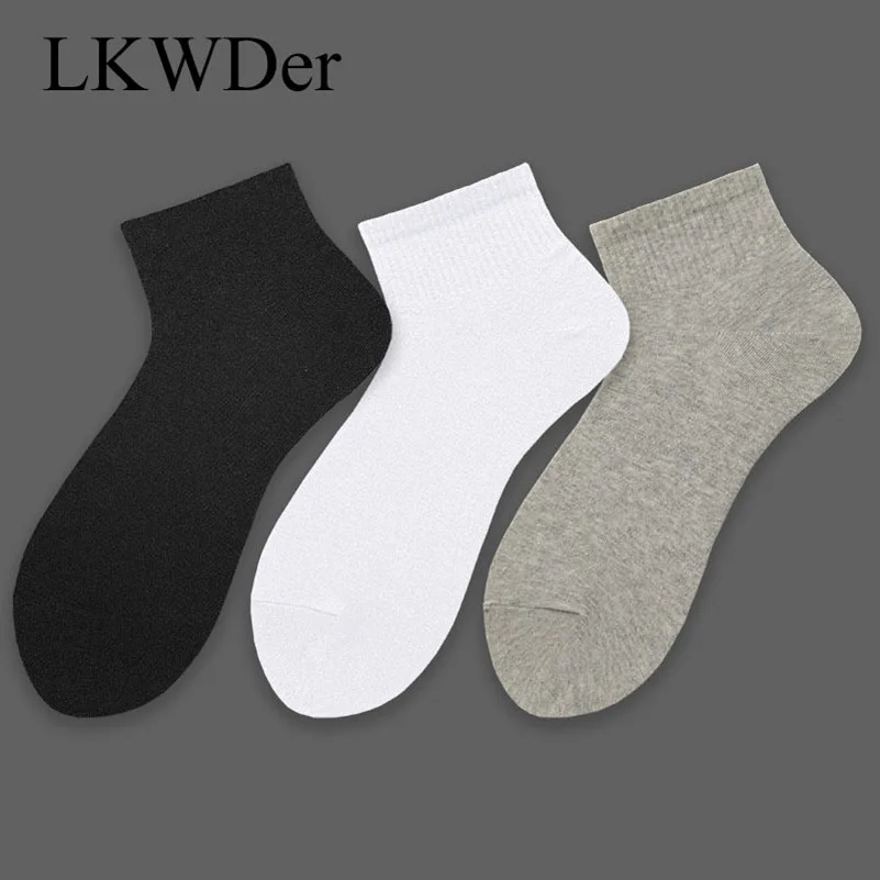 

LKWDer/3 пары, европейские размеры 41-45, мужские носки, чистый хлопок, весна-осень, спортивные носки, однотонные, черные, белые короткие носки, муж...