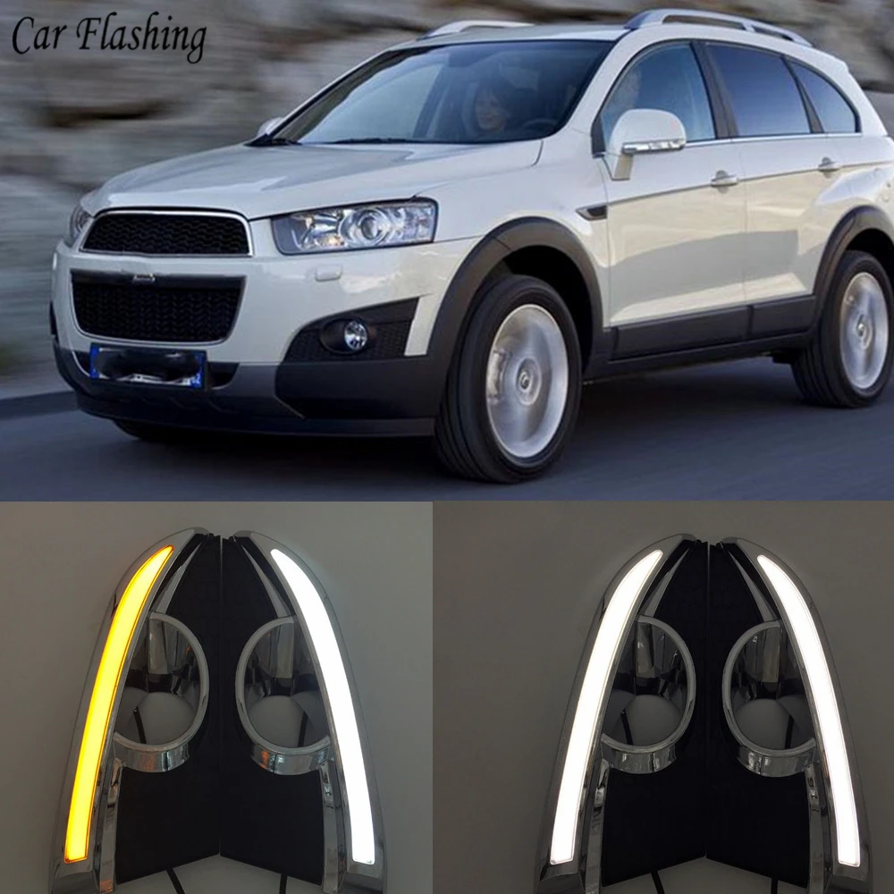 Car Flashing 1 Set 12V LED DRL Daytime Running Lights with fog lamp hole For Chevrolet Captiva 2011 2012 2013 turn Signal Relay |