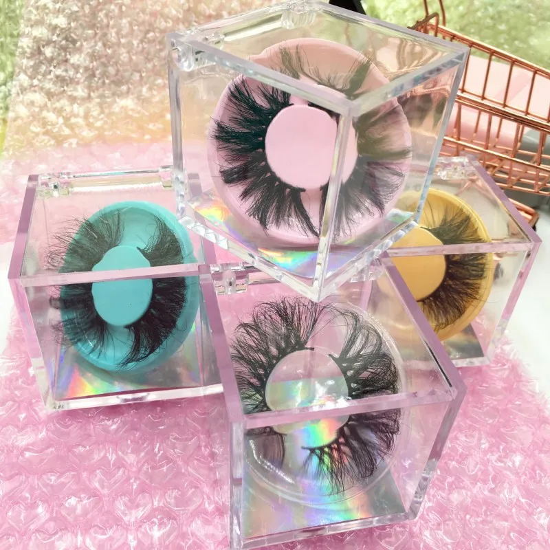 Wispy пушистые 25 мм норковые ресницы смешанные стили с кубиками прозрачные чехлы