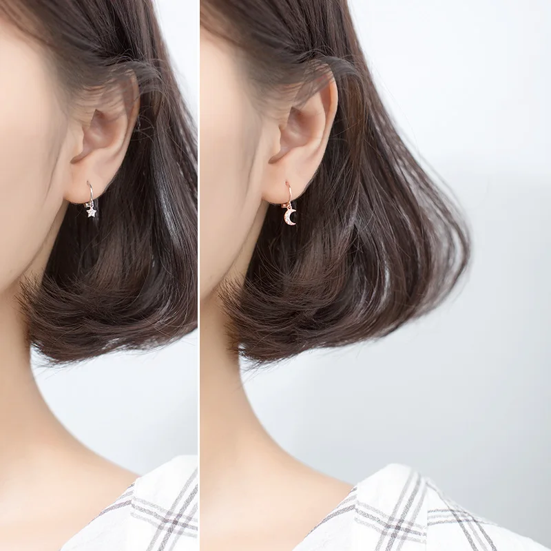 925 серебро Асимметричный небольшой кубический циркон с изображением луны и звезд