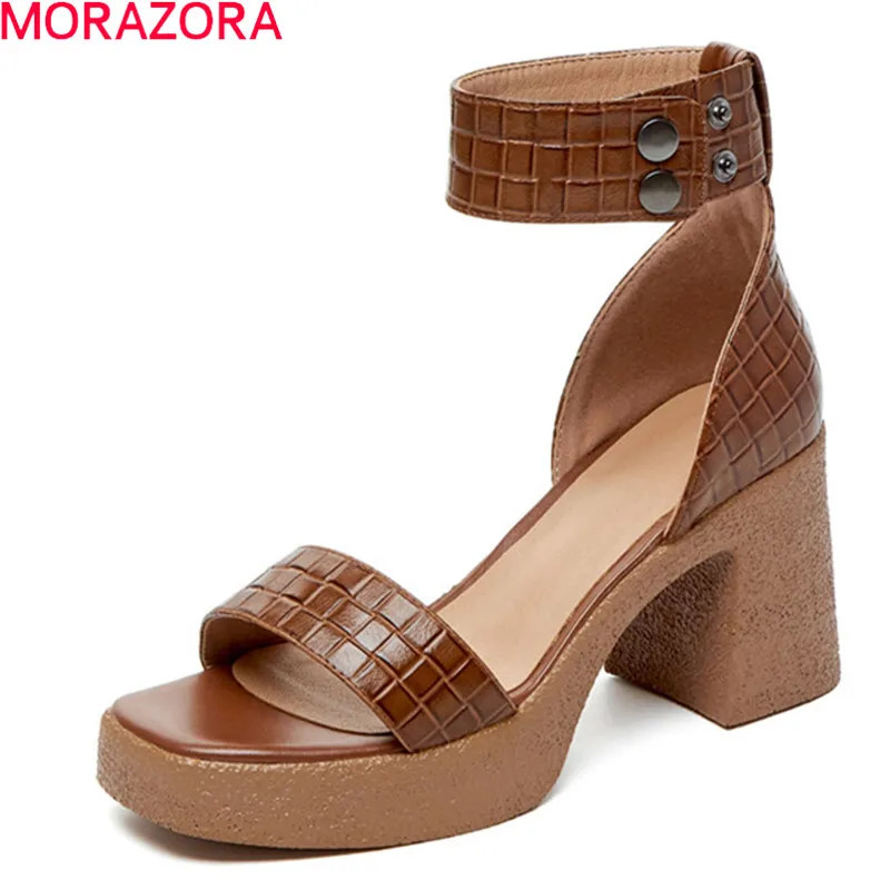 

Женские босоножки на платформе MORAZORA, черные/Коричневые босоножки из натуральной кожи на высоком квадратном каблуке, обувь для вечеринки, ле...