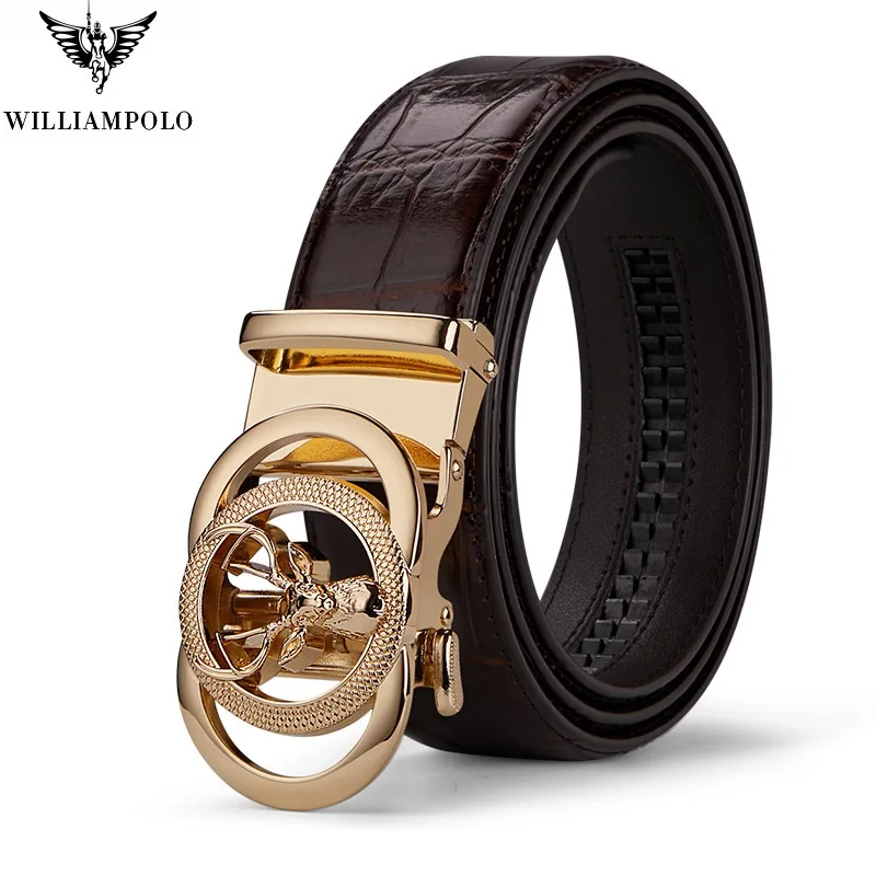 

WILLIAMPOLO 2021 Genuine leather Brand Men's Belt Top Quality Deer head Totem Luxury Strap Male Metal Automatic Buckle