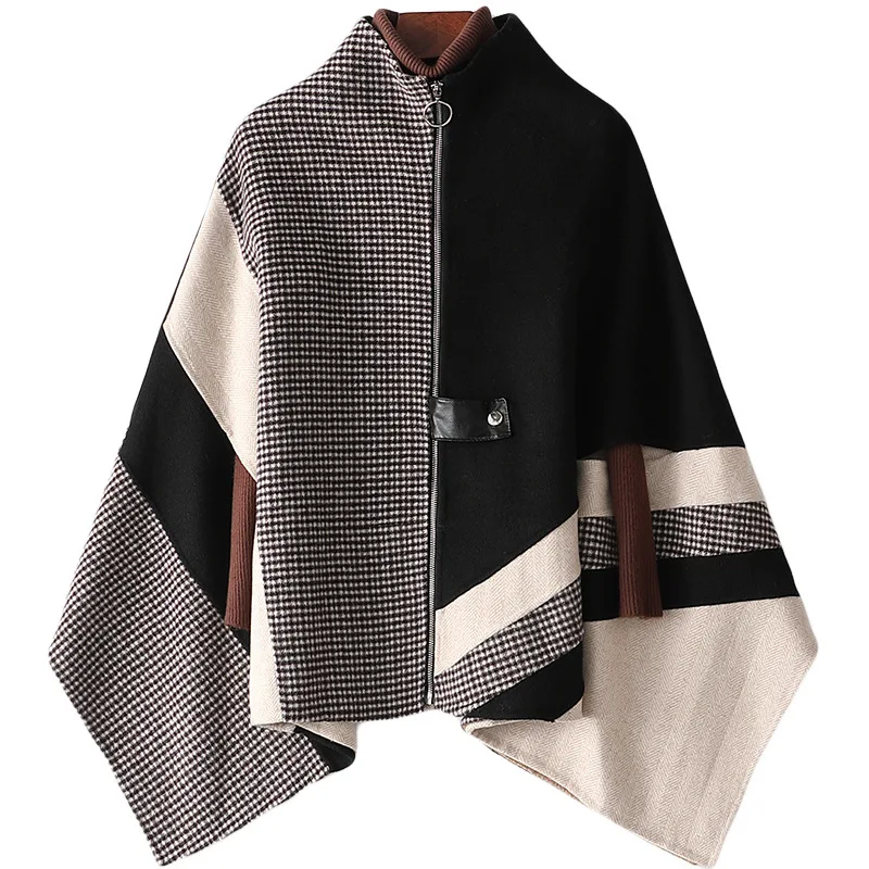 

Fashion New Style Overcoat Loose Medium Length Plaid Zipper Cloak Spring Autumn Wool Double Faced Woolen Coat for Women