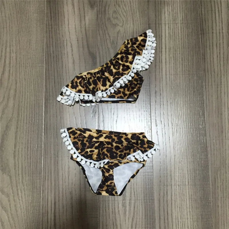 

Kids Baby Girls 2pcs Swimwear Hot Leopard Print One Shoulder Bikini Set Tassel Toddler Summer Sexy Beach Swimsuit Bathing Suit