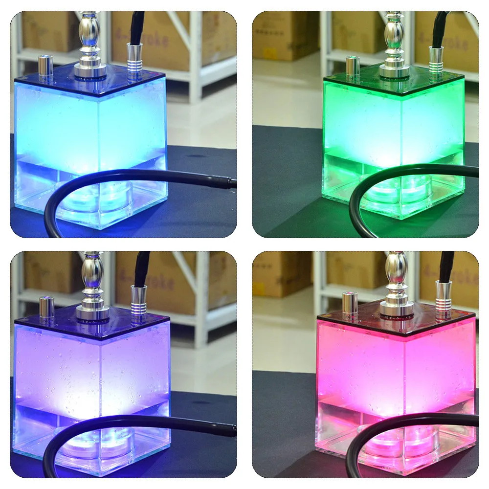 

Hookah Set Premium 2 Hose Cube Hookah Complete Set with Unique Shape and Remote Control Colorful LED Lights