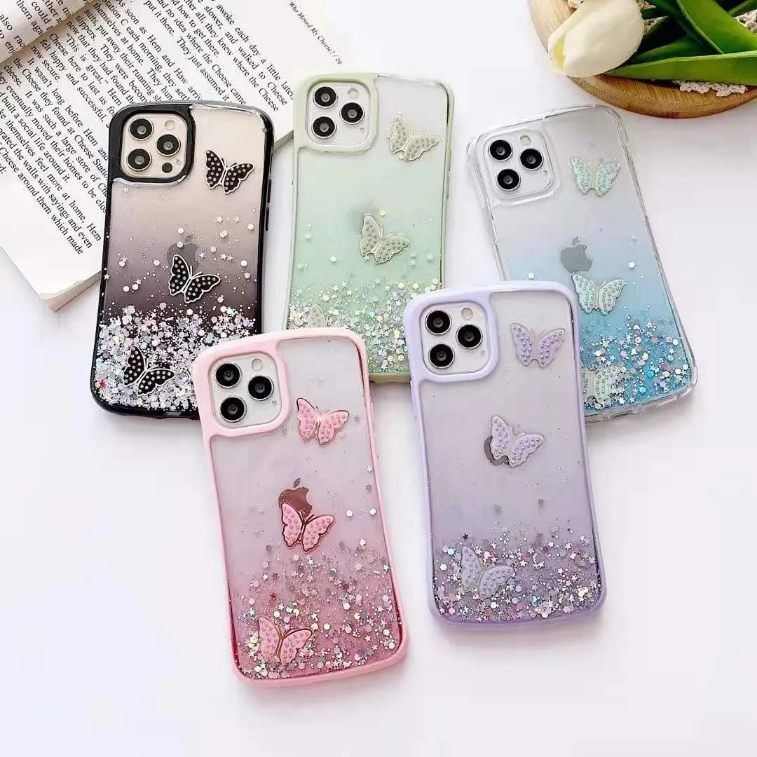 Роскошный прозрачный противоударный чехол с пудрой бабочкой для IPhone7 8Plus Se 2020