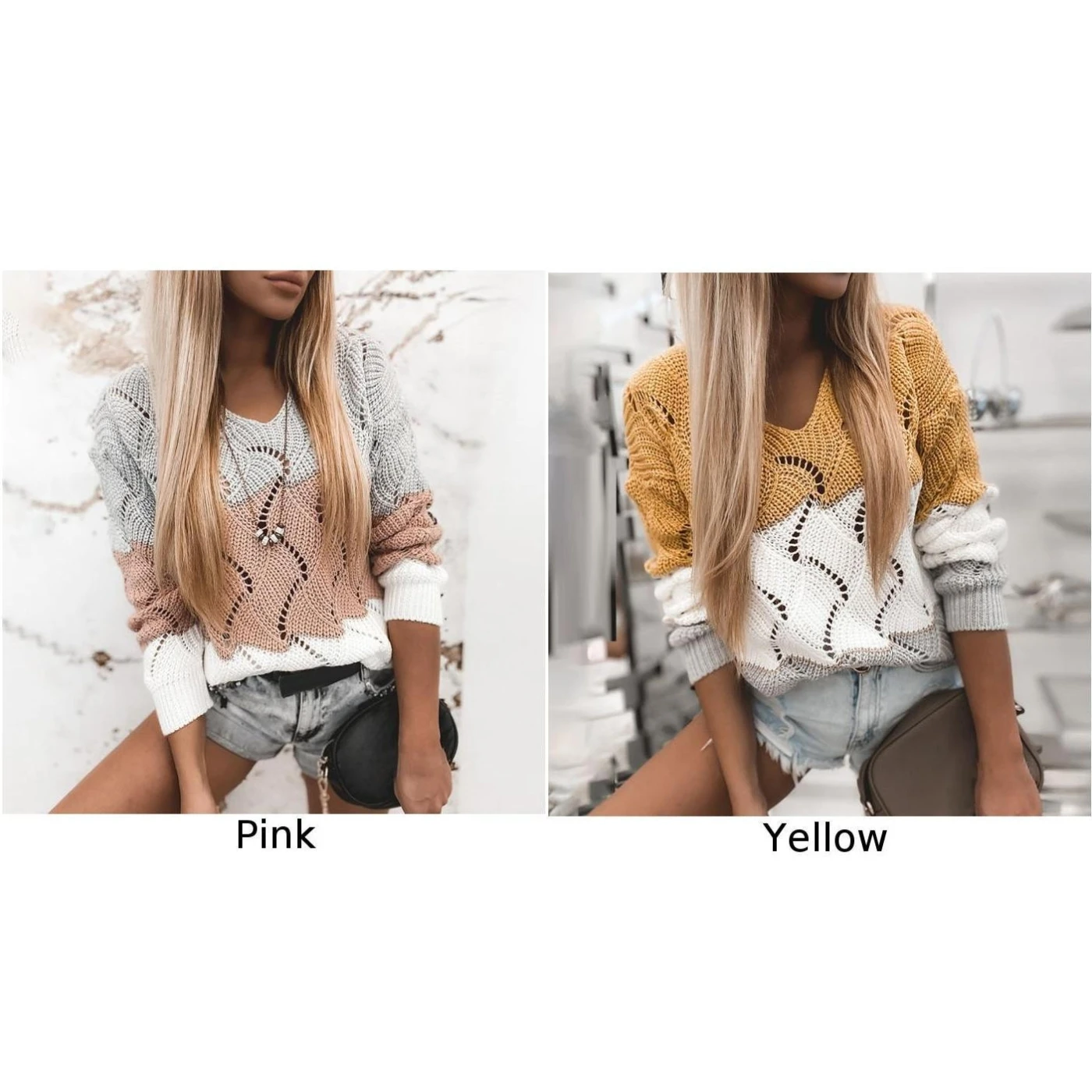

Tops Sweater Casual Pullover Loose Pullover Jumper Knitwear Patchwork Women