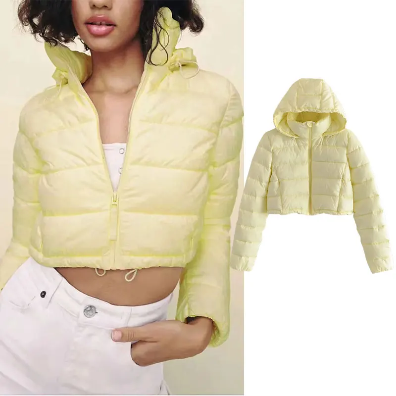 

PPYQYKX Za cotton jacket 2021 autumn and winter fashion short double-sided cotton jacket Coat retro warm sexy yellow casual top