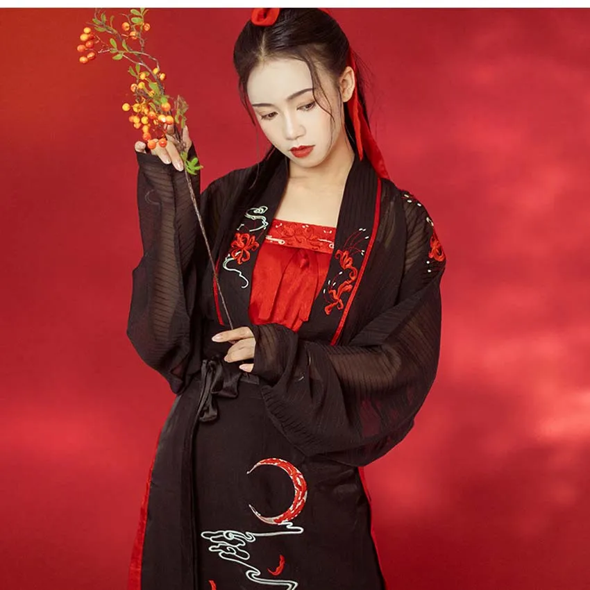 

Ancient Chinese Costumes Dance Performance Girls Dresses for Women Chinese Traditional Hanfu Dress Sets Embroidery Red Black
