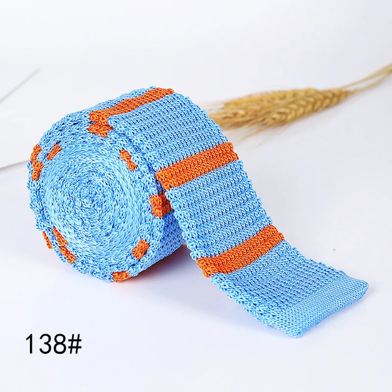 Ikepeibao Blue Orange Men's Narrow  Knit Tie Striped Knitting for Wedding Woven Slim Tie Flat End Gravatas Suit Accessories Men