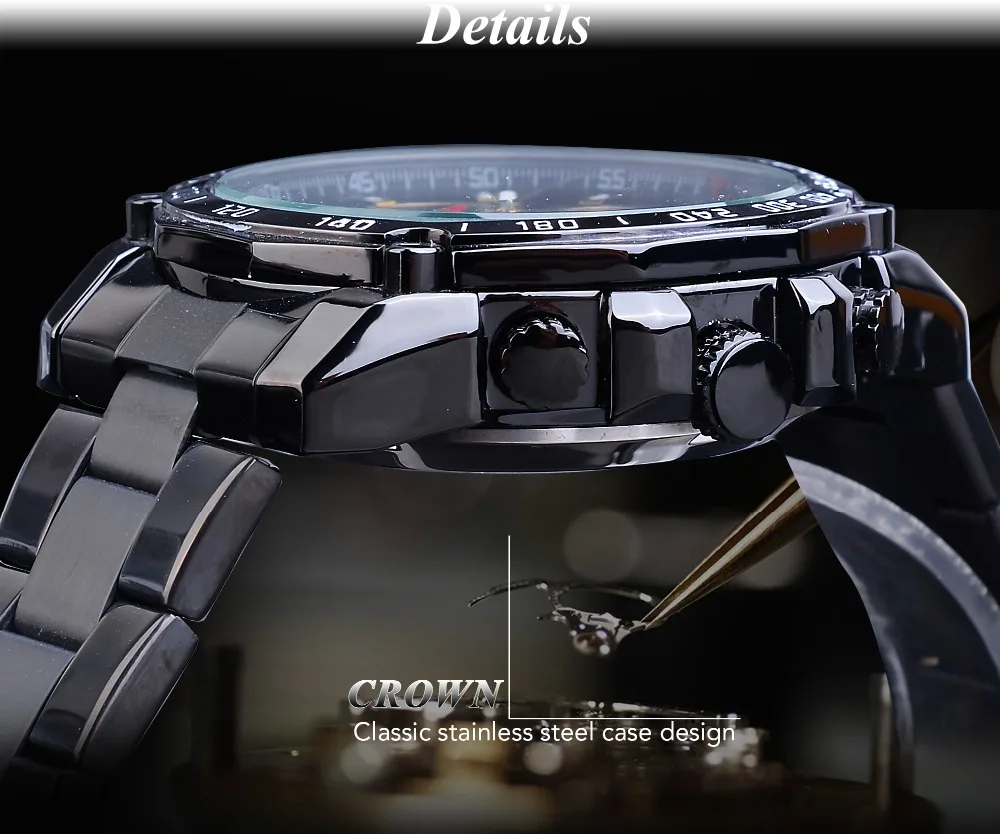 Forsining полностью черные Tourbillon механические часы мужские Moonphase Дата нержавеющая сталь Группа Автоматические наручные часы Erkek Kol Saati