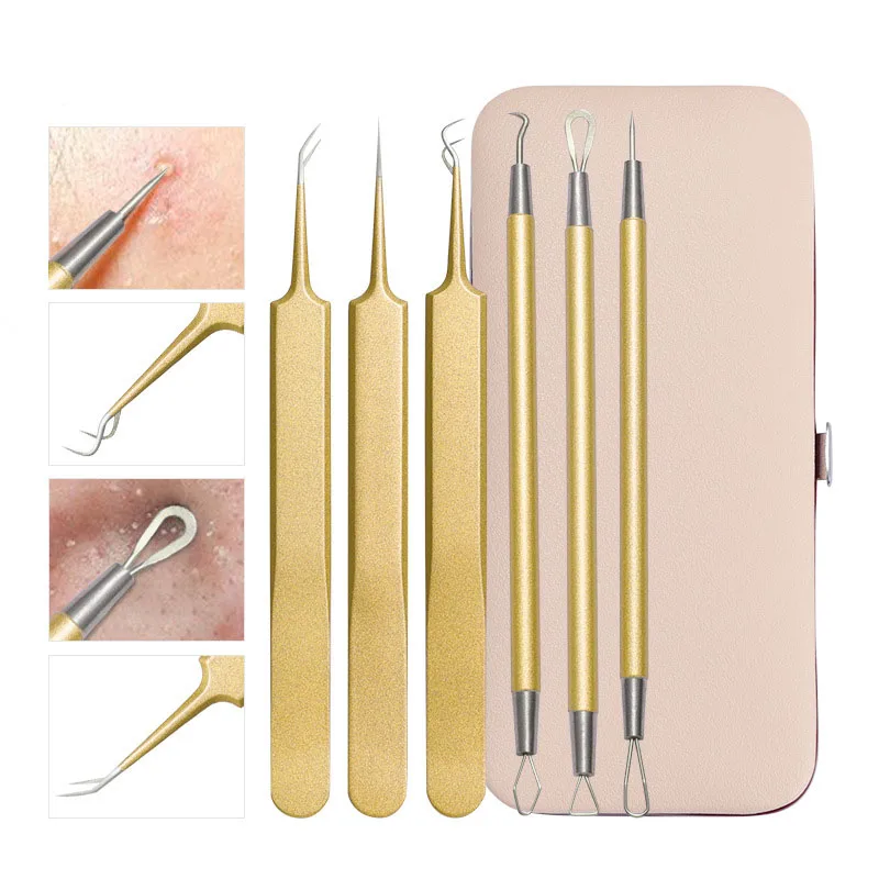 

6PCS Blackhead Extractor Rose Gold Dots Cleaner Acne Blemish Remover Needles Set Black Spots Nose Pore Cleanser Skin Care Tool